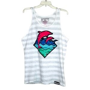 Pink Dolphin Graphic Retro 80s Beach Tank Made in USA Size M